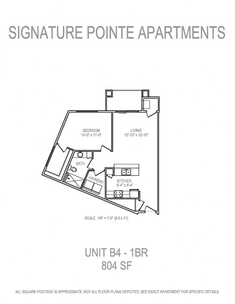 Floor plan for 1 bed, 1 bath, 804 sqft